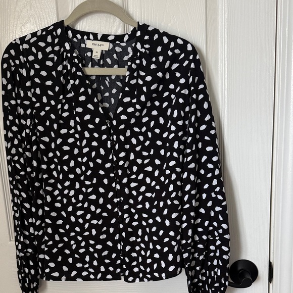 ON 34th Tops - On Twelfth Black and White Patterned Blouse